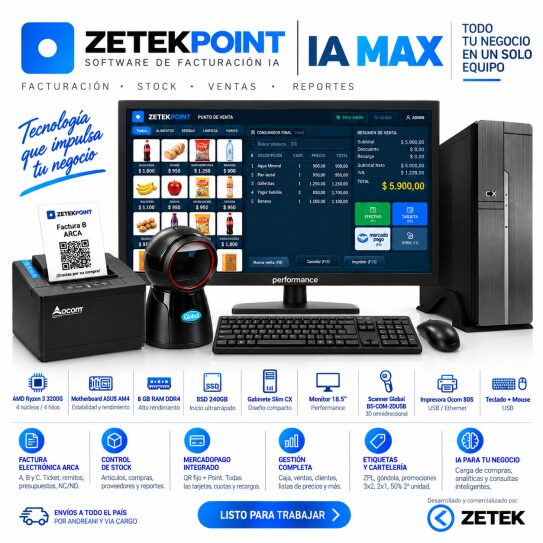 Combo ZETEKPOINT IA MAX Ryzen 3 con Facturación Electrónica