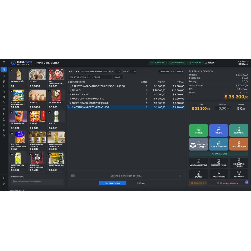 Combo ZETEKPOINT IA Software Factura Electrónica sin Abono Impresora 80mm + Escáner 2D