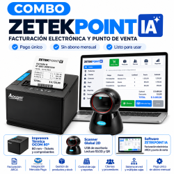 Combo ZETEKPOINT IA Software Factura Electrónica sin Abono Impresora 80mm + Escáner 2D