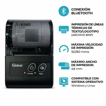 Impresora térmica Global 58 mm: conexión Bluetooth y USB