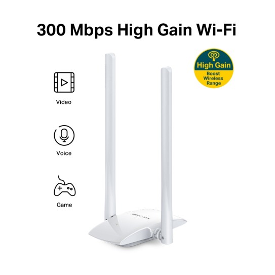 Antena WiFi USB Mercusys MW300UH 300Mbps para PC y punto de venta