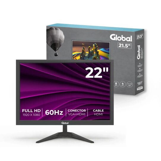 Monitor Global 22” Full HD HDMI VGA para PC y Punto de Venta
