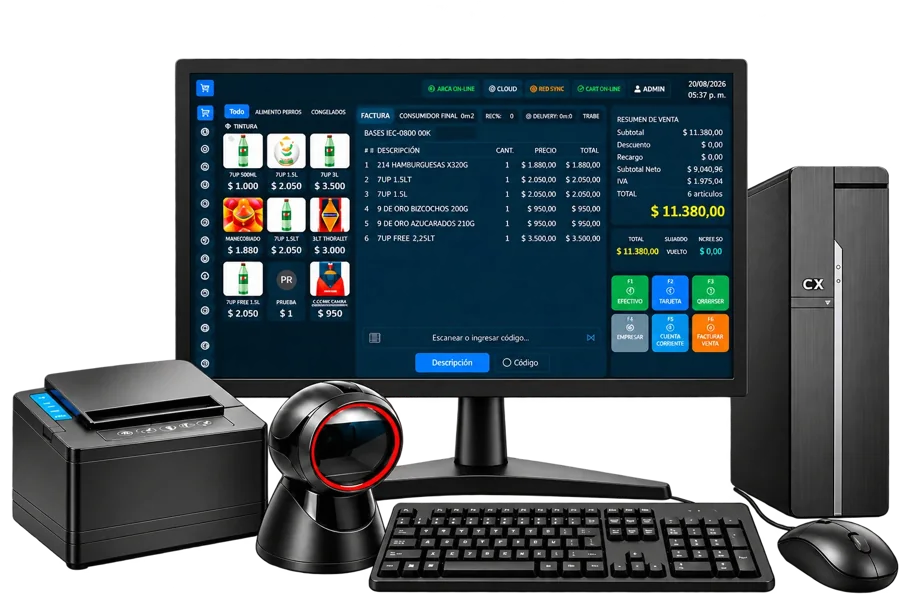 Combo ZETEKPOINT MAX: PC CX Slim, monitor Performance, impresora OCOM 80S, escáner Global, teclado y mouse