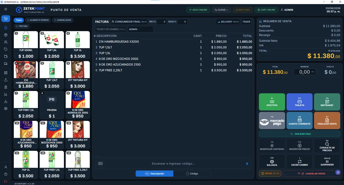 Pantalla de venta de ZETEKPOINT IA