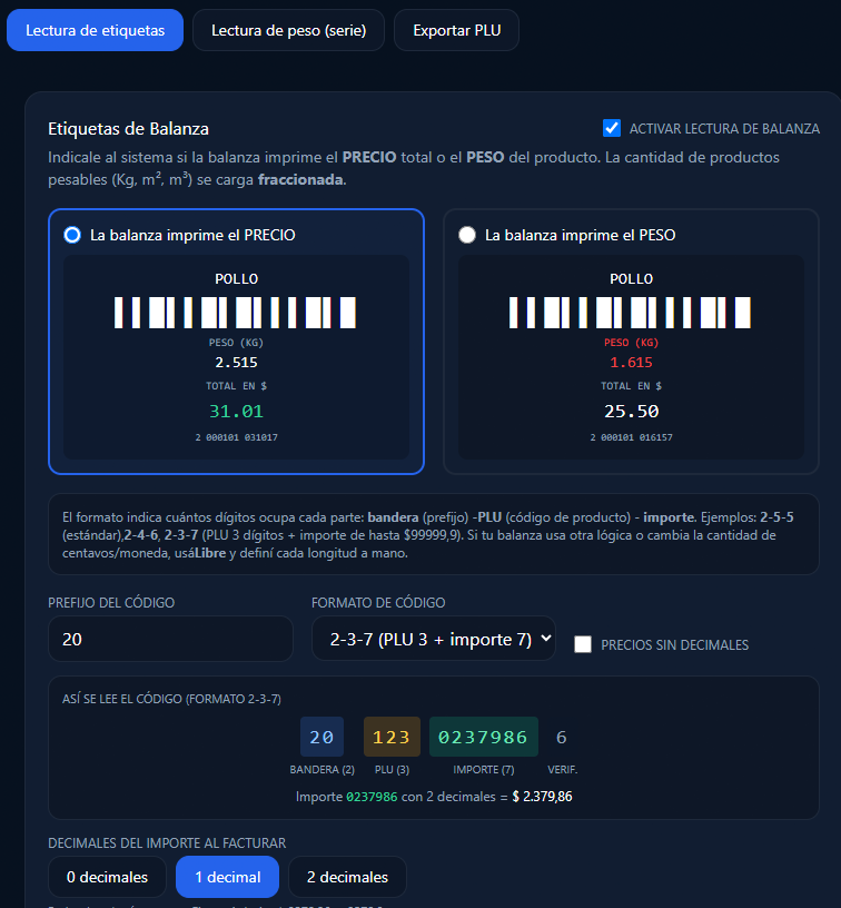 Configuración de balanzas