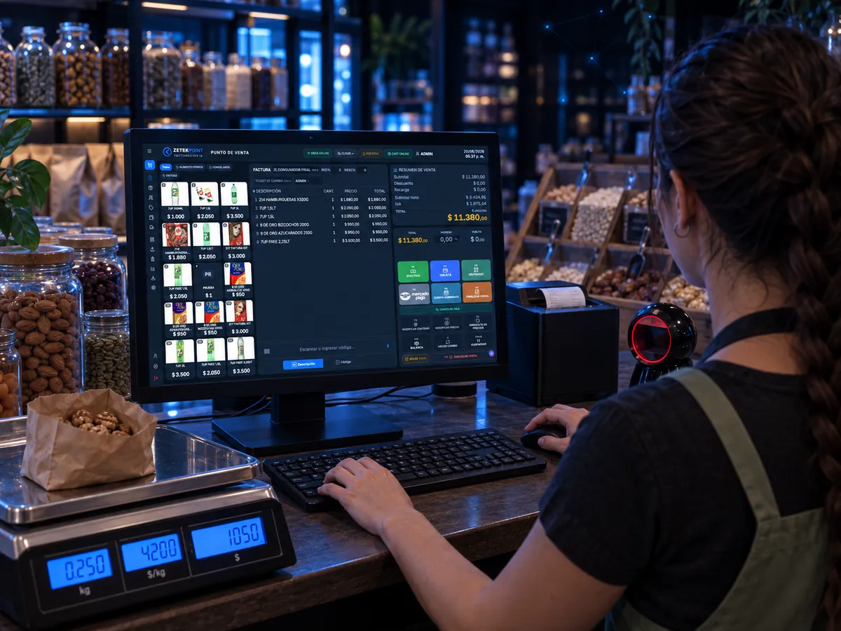 Software de facturación electrónica para dietéticas ZETEKPOINT IA funcionando en el mostrador