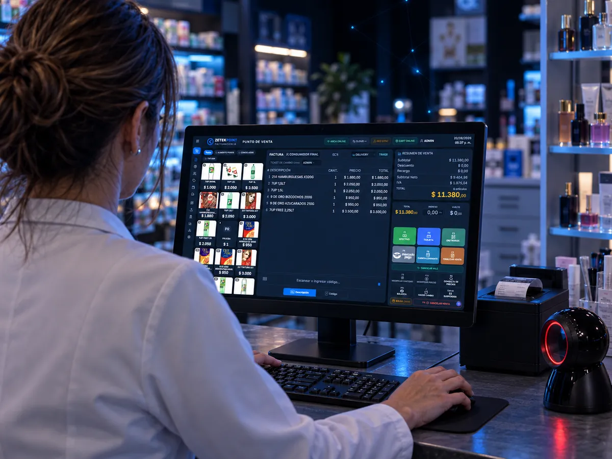Software de facturación electrónica para perfumerías ZETEKPOINT IA funcionando en el mostrador